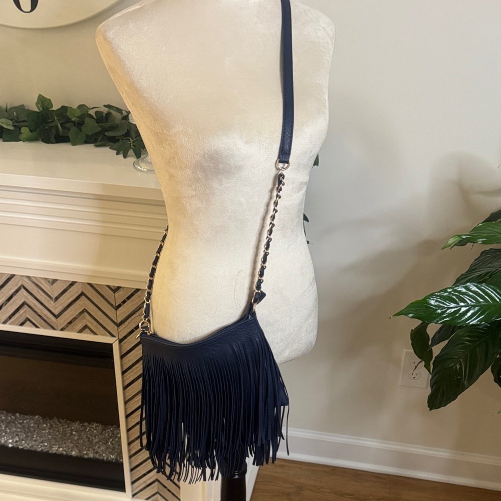 Navy Fringe Crossbody Bag NWOT